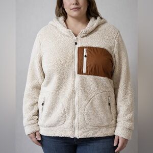 Ariella Off-White Teddy Jacket with Tan Pocket